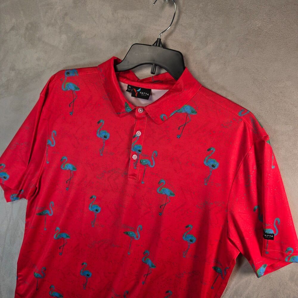 Yatta Golf Mens XL Red YATTA Golf Flamingo Performance Stretch Polo Short Sleeve